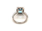 Rectangular Octagonal Sky Blue Topaz and Cubic Zirconia Rhodium Over Sterling Silver Ring