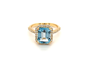 Picture of Rectangular Octagonal Sky Blue Topaz and Cubic Zirconia 14K Yellow Gold Over Sterling Silver Ring