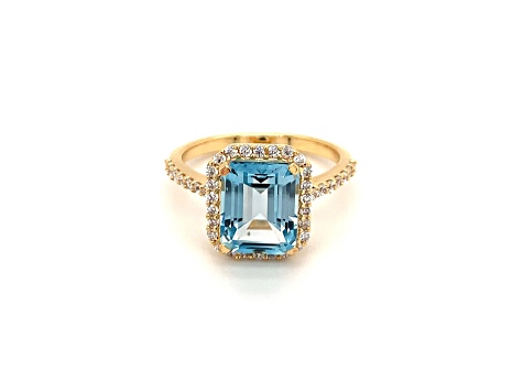 Rectangular Octagonal Sky Blue Topaz and Cubic Zirconia 14K Yellow Gold Over Sterling Silver Ring
