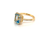 Rectangular Octagonal Sky Blue Topaz and Cubic Zirconia 14K Yellow Gold Over Sterling Silver Ring