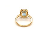 Rectangular Octagonal Sky Blue Topaz and Cubic Zirconia 14K Yellow Gold Over Sterling Silver Ring