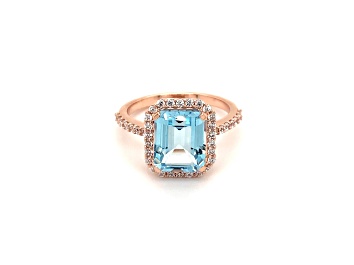 Picture of Rectangular Octagonal Sky Blue Topaz and Cubic Zirconia 14K Rose Gold Over Sterling Silver Ring