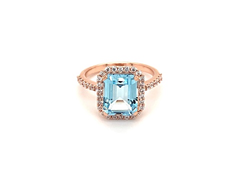 Rectangular Octagonal Sky Blue Topaz and Cubic Zirconia 14K Rose Gold Over Sterling Silver Ring