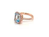 Rectangular Octagonal Sky Blue Topaz and Cubic Zirconia 14K Rose Gold Over Sterling Silver Ring