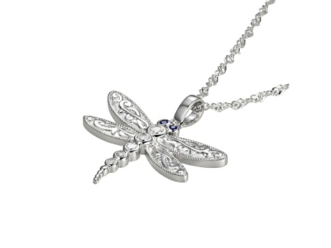White Cubic Zirconia Platineve® Dragonfly Pendant With Chain 0.32ctw