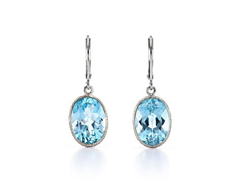 Sky Blue Oval Topaz Sterling Silver Earrings 13ctw