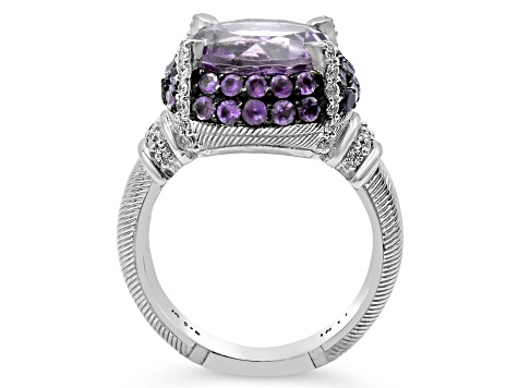 Judith Ripka Amethyst Emerald Cut Enhancer & good Ring. Size 7