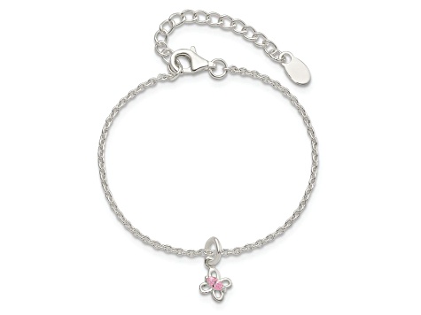 Sterling Silver Pink Cubic Zirconia Butterfly with 1.5-inch Extension Bracelet