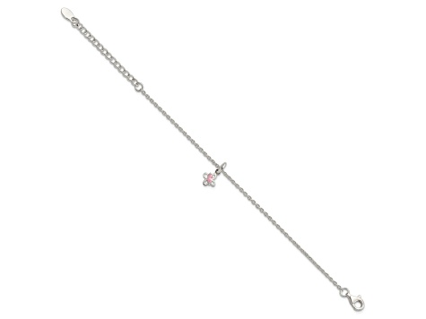 Sterling Silver Pink Cubic Zirconia Butterfly with 1.5-inch Extension Bracelet