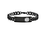 Stainless Steel Polished Black IP-plated with White Enamel 8-inch Medical ID Bracelet