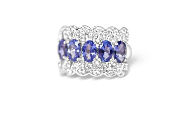 Picture of Rhodium Over Sterling Silver Oval Tanzanite and White Zircon Ring 2.22ctw