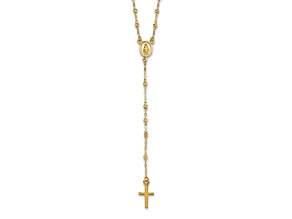14K Yellow Gold Polished and Diamond-cut with 3-inch Extension Rosary Necklace