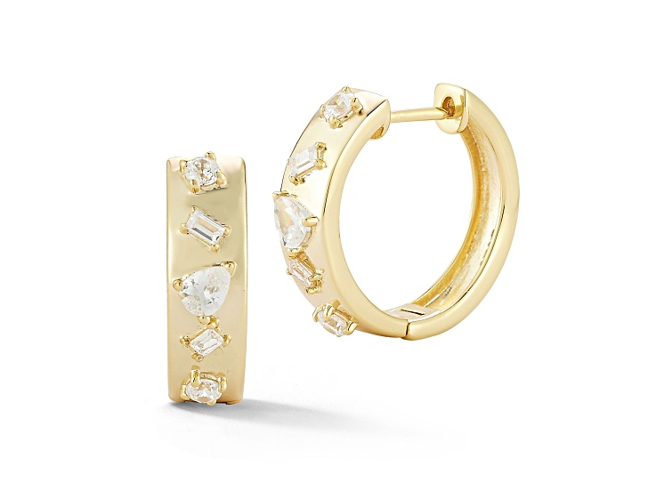 Rachel Zoe 14K Yellow Gold Over Sterling Silver Mixed Shape Cubic Zirconia Hoop Earrings