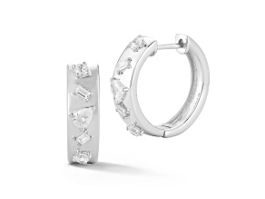 Rachel Zoe Rhodium Over Sterling Silver Mixed Shape Cubic Zirconia Hoop Earrings