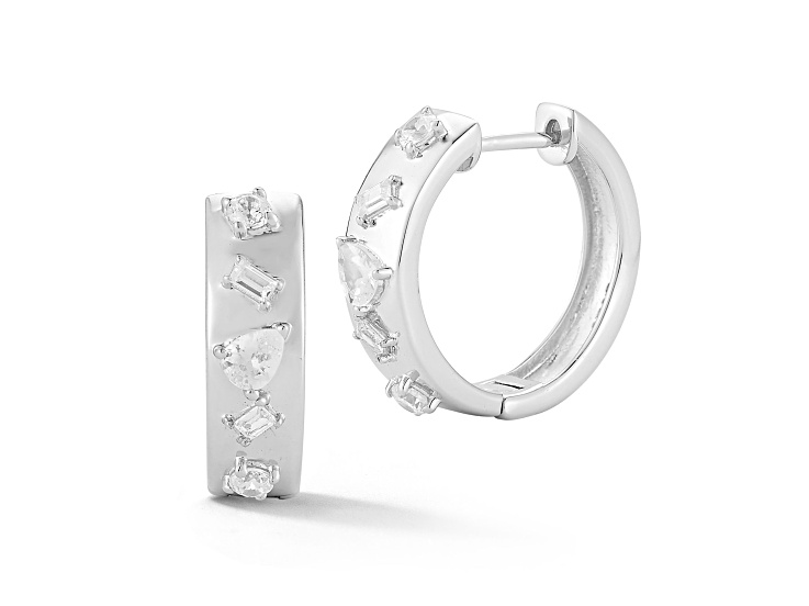 Rachel Zoe Rhodium Over Sterling Silver Mixed Shape Cubic Zirconia Hoop Earrings
