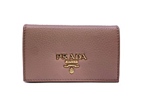 Prada Women's Vitello Grain Cipria Beige Leather Card Case Wallet