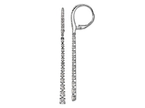 Rhodium Over Sterling Silver Graduated Cubic Zirconia Dangle Leverback Earrings