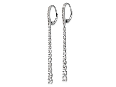 Rhodium Over Sterling Silver Graduated Cubic Zirconia Dangle Leverback Earrings