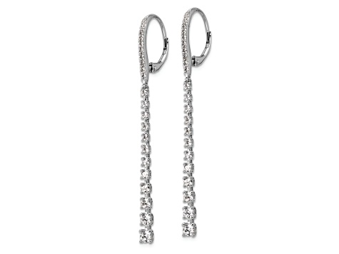 Rhodium on Sterling Silver Leverback Graduated Size Cubic Zirconia Earrings