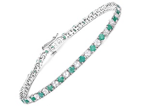 Green Natural Emerald and White Topaz Sterling Silver Tennis Bracelet  6.87ctw
