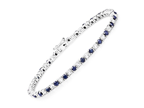 Natural Blue Sapphire and White Topaz Sterling Silver Tennis Bracelet 6.87ctw