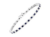 Natural Blue Sapphire and White Topaz Sterling Silver Tennis Bracelet 6.87ctw