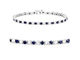 Natural Blue Sapphire and White Topaz Sterling Silver Tennis Bracelet 6.87ctw