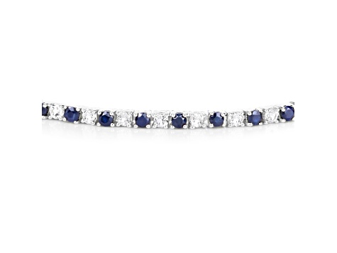 Natural Blue Sapphire and White Topaz Sterling Silver Tennis Bracelet 6.87ctw