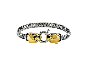 EFFY Signature Sterling Silver Tsavorite and Black Diamond Panther Bracelet 0.17ctw