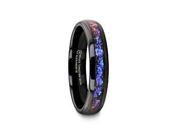 Picture of COSMIC Black Tungsten Ring with Crushed Alexandrite and Dark Blue and Purple Crushed Goldstone 4mm