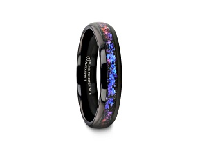 COSMIC Black Tungsten Ring with Crushed Alexandrite and Dark Blue and Purple Crushed Goldstone 4mm