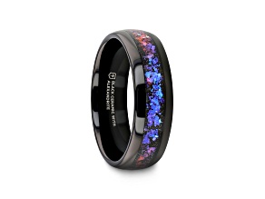 COSMIC Black Tungsten Ring with Crushed Alexandrite and Dark Blue and Purple Crushed Goldstone 8mm