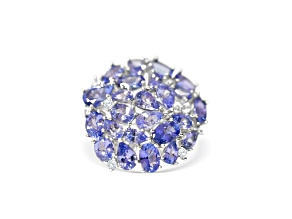 Rhodium Over Sterling Silver Pear Shape Tanzanite and White Zircon Ring 4.63ctw