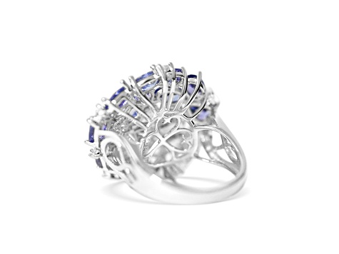 Rhodium Over Sterling Silver Pear Shape Tanzanite and White Zircon Ring 4.63ctw