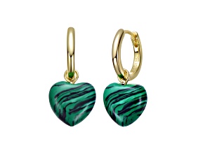 Simulated Malachite, 14k Gold Plated over Sterling Silver Puffed Heart Dangle Earrings