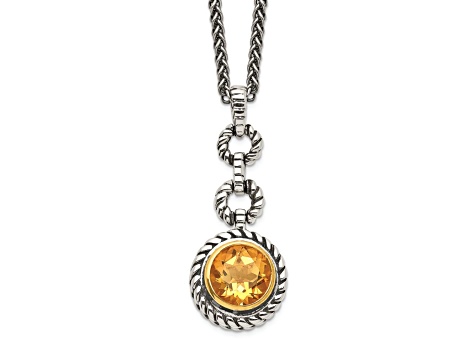 Sterling Silver with Gold-tone Flash Gold-plated Citrine Necklace