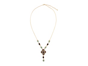 Barse Jewelry Black Onyx With Blue Composite  Turquoise Gold Tone Barcelona Y-Necklace