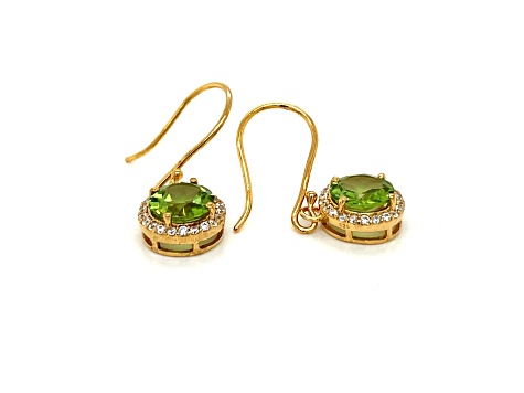 4.16ctw Round Peridot and Cubic Zirconia 14K Yellow Gold Over Sterling Silver Earrings