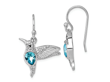 Picture of Rhodium Over Sterling Silver Crystal Inlay Hummingbird Dangle Earrings