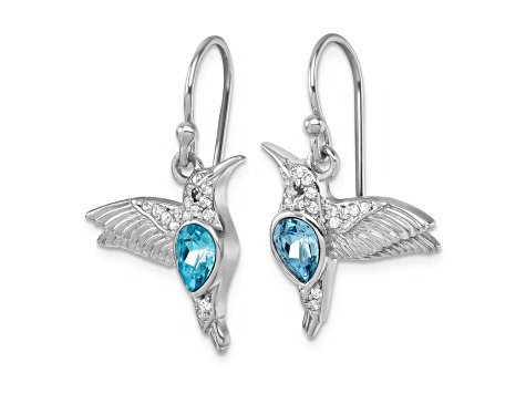 Rhodium Over Sterling Silver Crystal Inlay Hummingbird Dangle Earrings