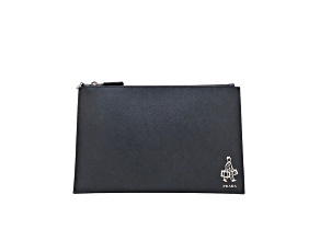 Prada Black Saffiano Voyage Leather Clutch Document Holder