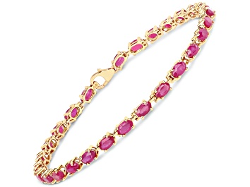 Picture of Glass Filled Pink Ruby 14K Yellow Gold Over Sterling Silver Bracelet 7.00ctw