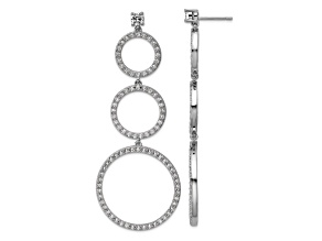 Rhodium Over Sterling Silver Polished Cubic Zirconia Triple Circle Post Dangle Earrings