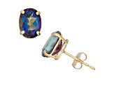 Oval Lab Created Mystic Blue Topaz 10K Yellow Gold Earrings 2.70ctw