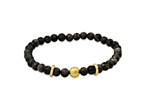 Men's Gray Agate And 14K Yellow Gold Over Sterling Silver Beaded Stretch Bracelet