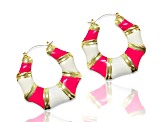 Gold Tone Pink and White Enamel Earring