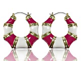 Gold Tone Pink and White Enamel Earring