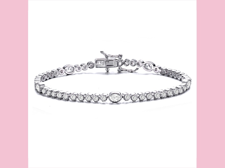 Clear 4mm Cubic Zirconia, Rhodium Plated over Sterling Silver Tennis Bracelet