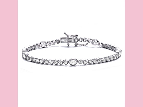 Clear 4mm Cubic Zirconia, Rhodium Plated over Sterling Silver Tennis Bracelet