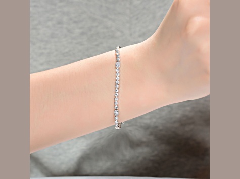 Clear 4mm Cubic Zirconia, Rhodium Plated over Sterling Silver Tennis Bracelet